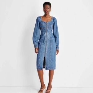 Women's Puff Long Sleeve Zip-Front Denim A-Line Dress - Future Collective Size 4